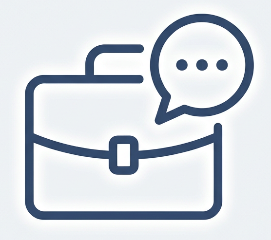 Briefcase with a speech bubble containing three dots